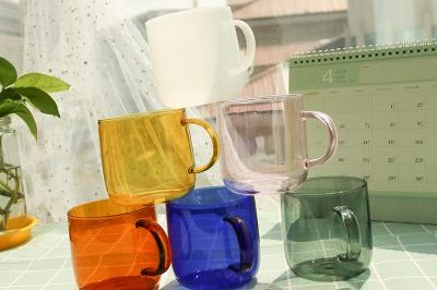Colored drinking single wall glass mugs (5)