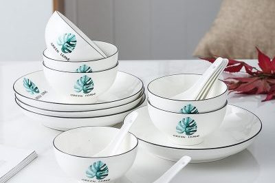 Nordic green leaf ceramic tableware set (6)
