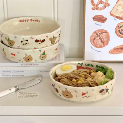 Cartoon ceramic noodle bowls for kids dinnerware
