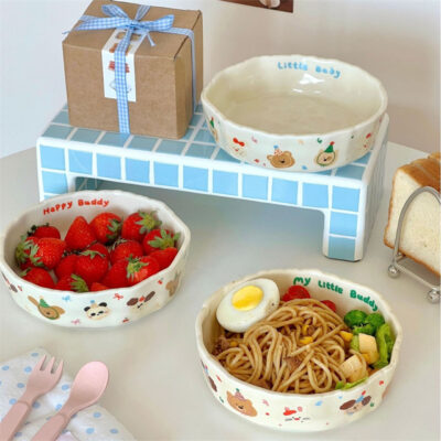 Cartoon ceramic noodle bowls for kids dinnerware