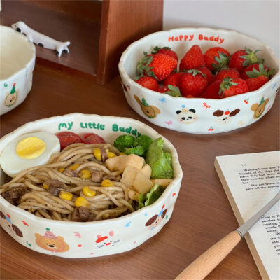 Cartoon ceramic noodle bowls for kids dinnerware
