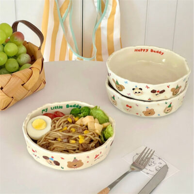Cartoon ceramic noodle bowls for kids dinnerware
