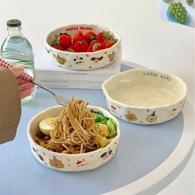 Cartoon ceramic noodle bowls for kids dinnerware