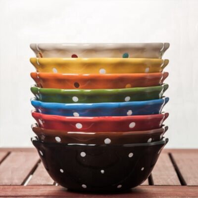 Colorful ceramic bowls for ramen, soup, and salad