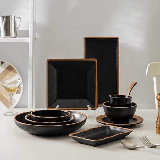 Durable black melamine dinnerware sets wholesale