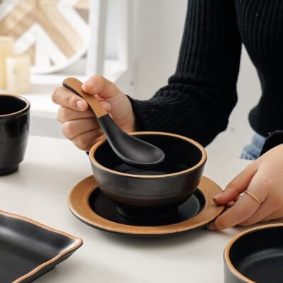 Durable black melamine dinnerware sets wholesale