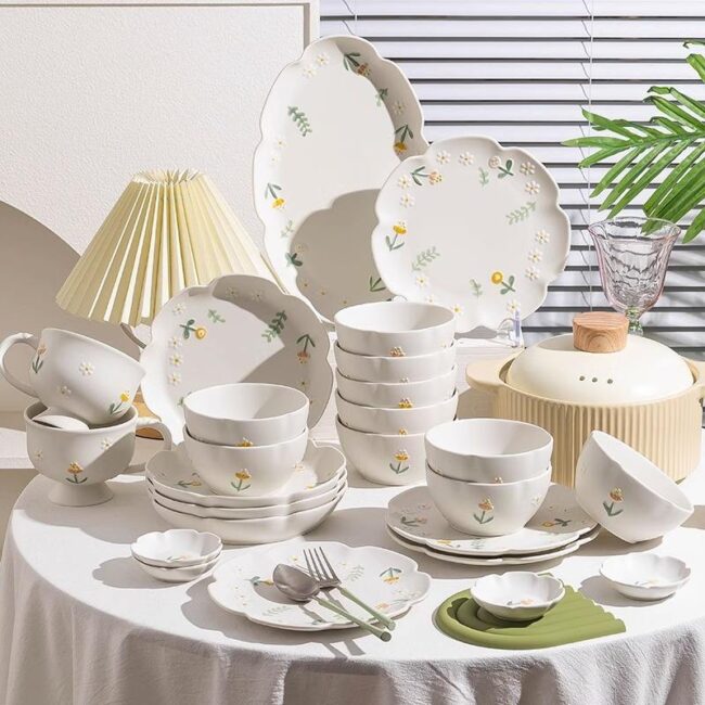 Embossed daisy dinnerware sets manufacturer collection