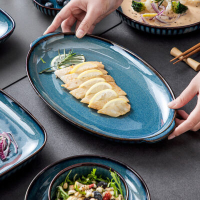 Gradient reactive glaze stone dinnerware sets manufacturer