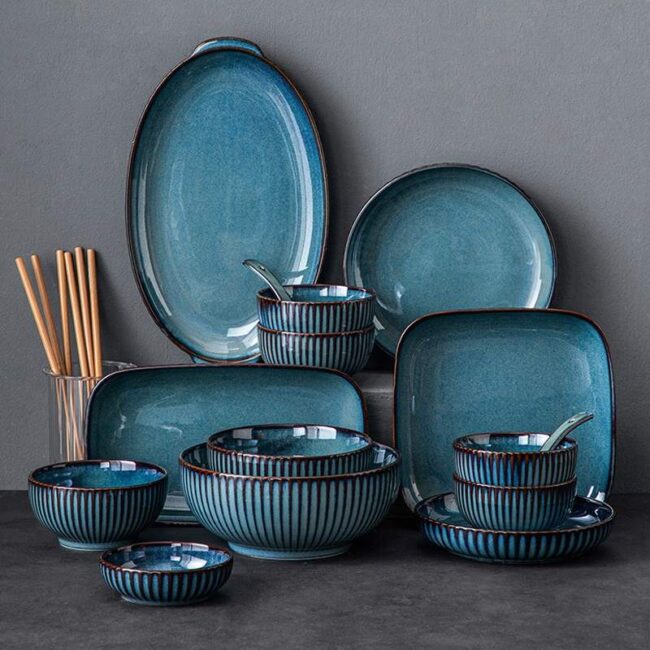 Gradient reactive glaze stone dinnerware sets manufacturer