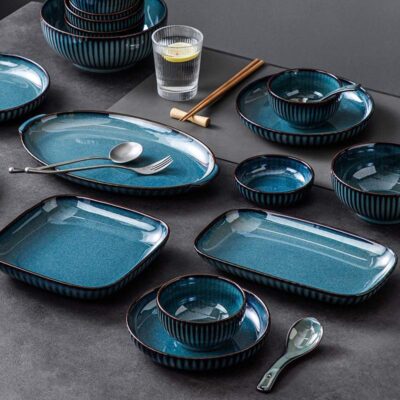 Gradient reactive glaze stone dinnerware sets manufacturer