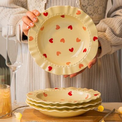 Heart pattern ceramic plates cream style dinnerware