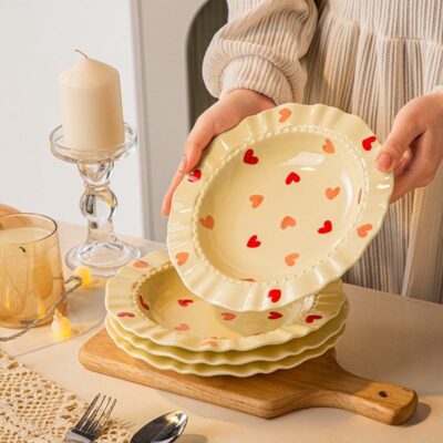 Heart pattern ceramic plates cream style dinnerware