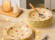 Heart pattern ceramic plates cream style dinnerware