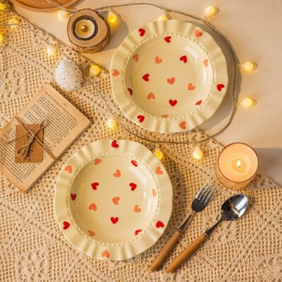 Heart pattern ceramic plates cream style dinnerware