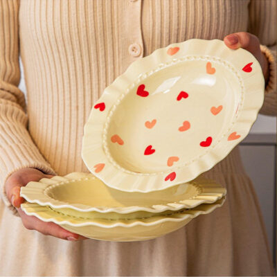 Heart pattern ceramic plates cream style dinnerware