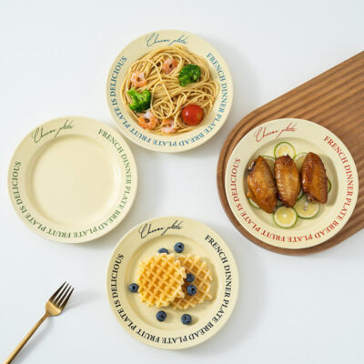 Korean INS cream letter ceramic plates bulk dinnerware