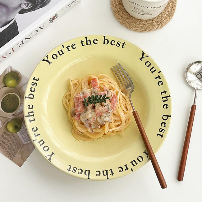 Korean INS cream letter ceramic plates bulk dinnerware