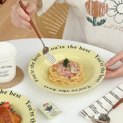 Korean INS cream letter ceramic plates bulk dinnerware