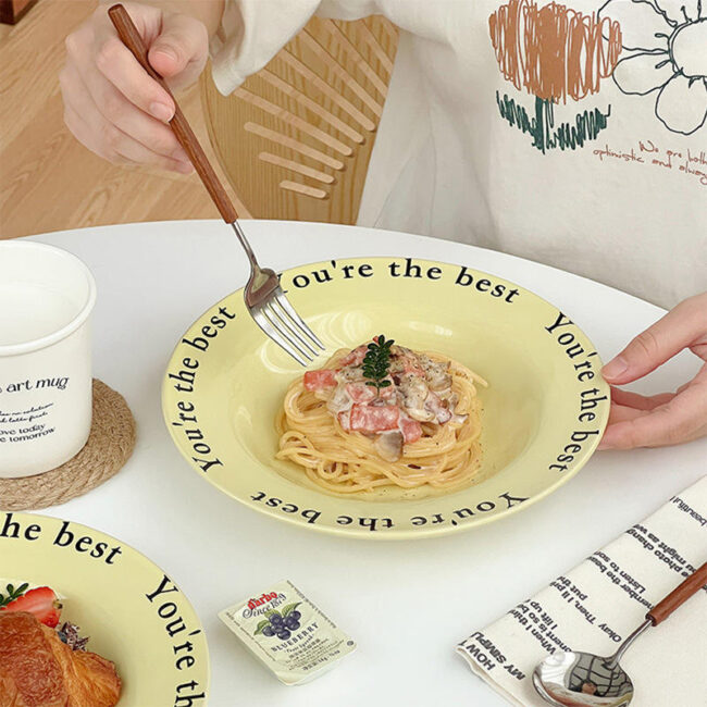 Korean Cream Letter Ceramic Plates Bulk Collection (6) Korean INS cream letter ceramic plates bulk dinnerware