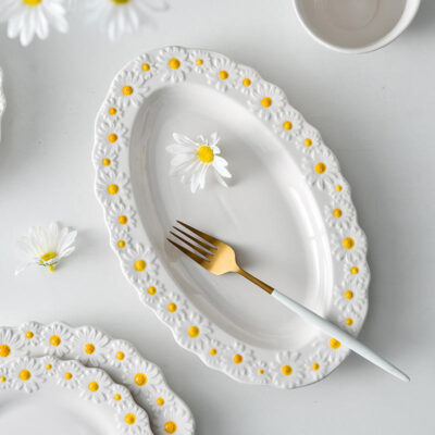 Minimalist daisy print dinnerware sets wholesale