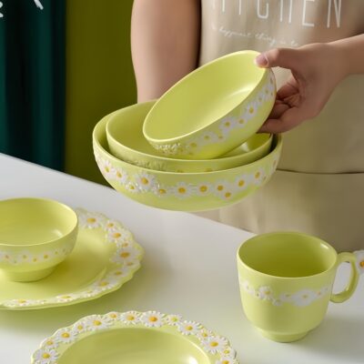 Minimalist daisy print dinnerware sets wholesale