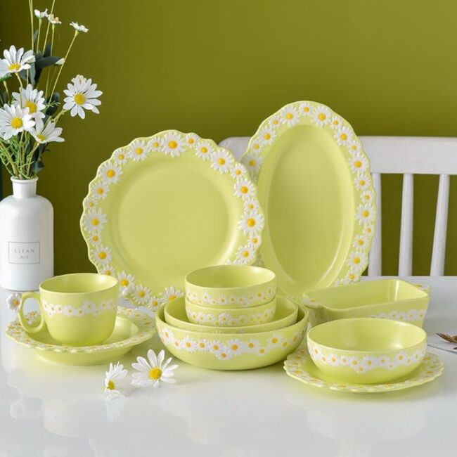 Minimalist daisy print dinnerware sets wholesale