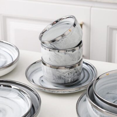Nordic marble glaze gold rim dinnerware sets wholesale