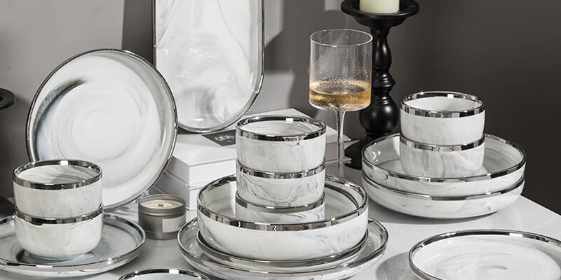 Nordic marble glaze gold rim dinnerware sets wholesale