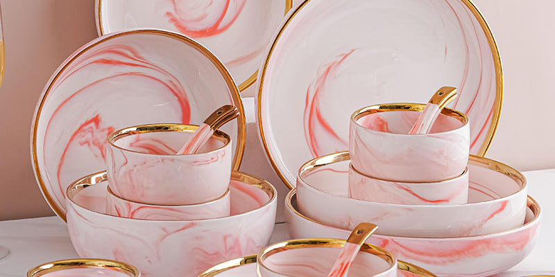 Pink Marble Gold Rim Dinnerware Sets Wholesale (1) Pink marble gold rim dinnerware sets wholesale