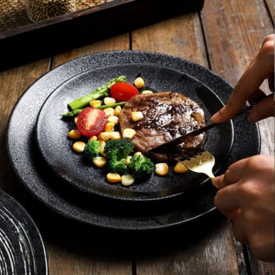 Western round ceramic plates for dessert and steak dinnerware