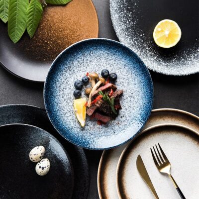 Western round ceramic plates for dessert and steak dinnerware
