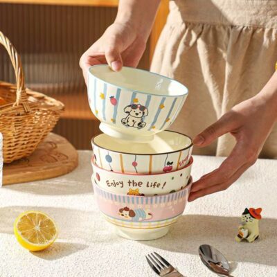 Cute cartoon rice ceramic bowls dinnerware set
