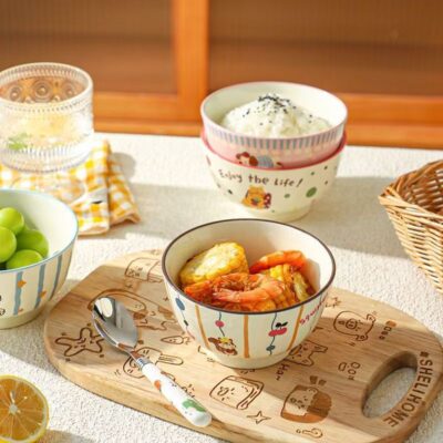 Cute cartoon rice ceramic bowls dinnerware set