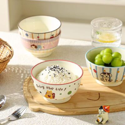 Cute cartoon rice ceramic bowls dinnerware set