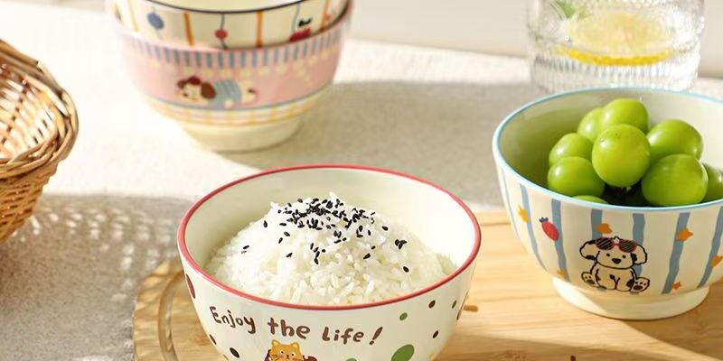 Cute cartoon rice ceramic bowls dinnerware set