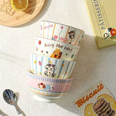 Cute cartoon rice ceramic bowls dinnerware set