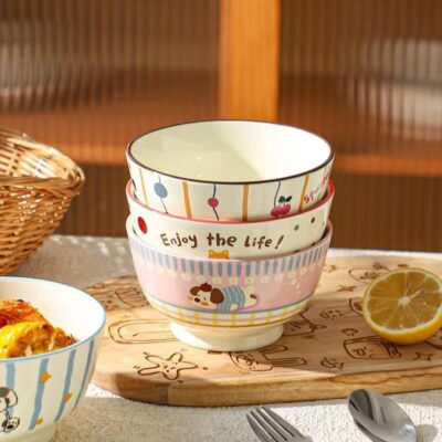 Cute cartoon rice ceramic bowls dinnerware set