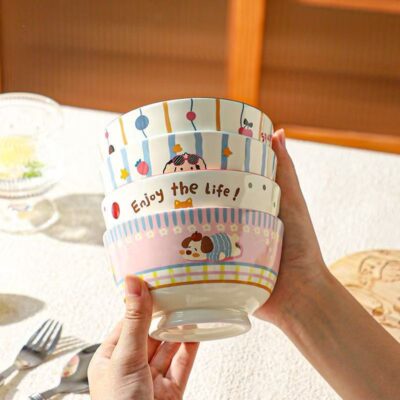 Cute cartoon rice ceramic bowls dinnerware set