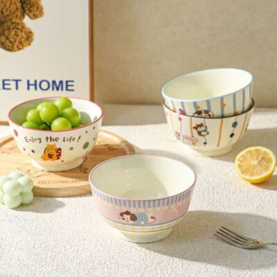 Cute cartoon rice ceramic bowls dinnerware set