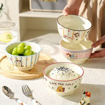 Cute cartoon rice ceramic bowls dinnerware set