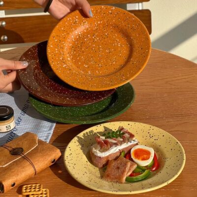 Color splash ceramic plates breakfast dessert dinnerware set