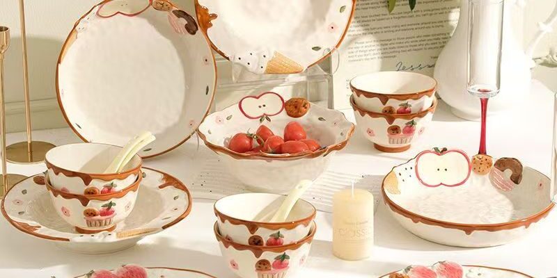 Cartoon strawberry underglaze ceramic dinnerware sets for home use