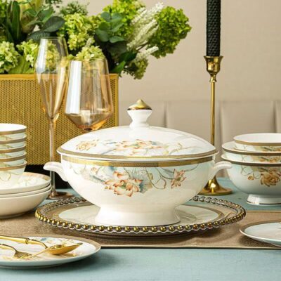 Chinese luxury ceramic dinnerware sets for home dining