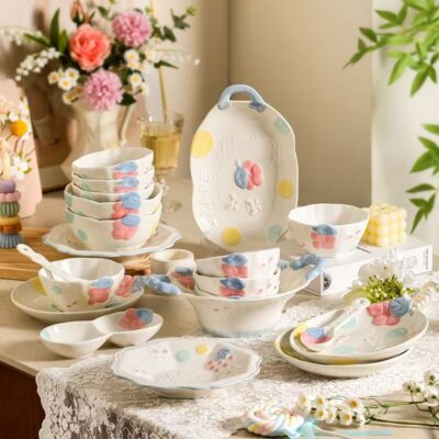New embossed underglaze ceramic dinnerware sets for home use