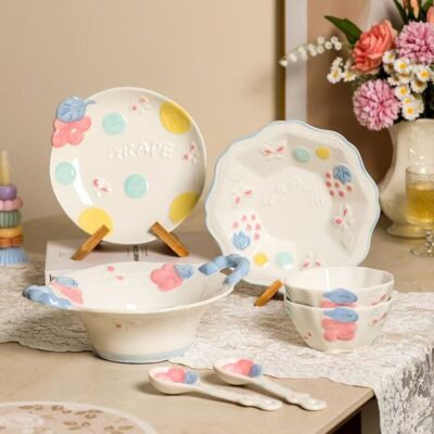 New embossed underglaze ceramic dinnerware sets for home use