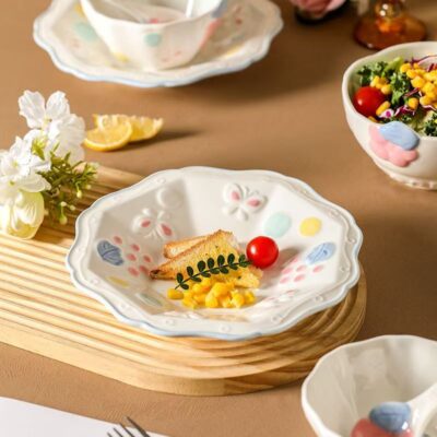 New embossed underglaze ceramic dinnerware sets for home use