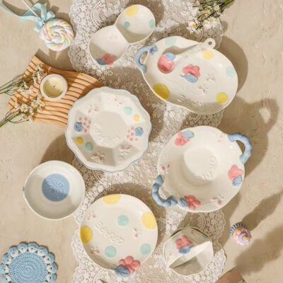 New embossed underglaze ceramic dinnerware sets for home use