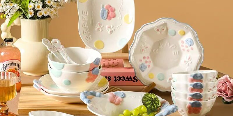 New embossed underglaze ceramic dinnerware sets for home use