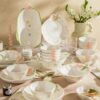 Floral embossed ceramic dinnerware sets for home dining
