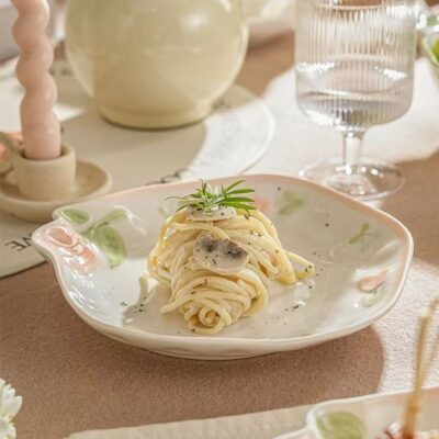 Floral embossed ceramic dinnerware sets for home dining